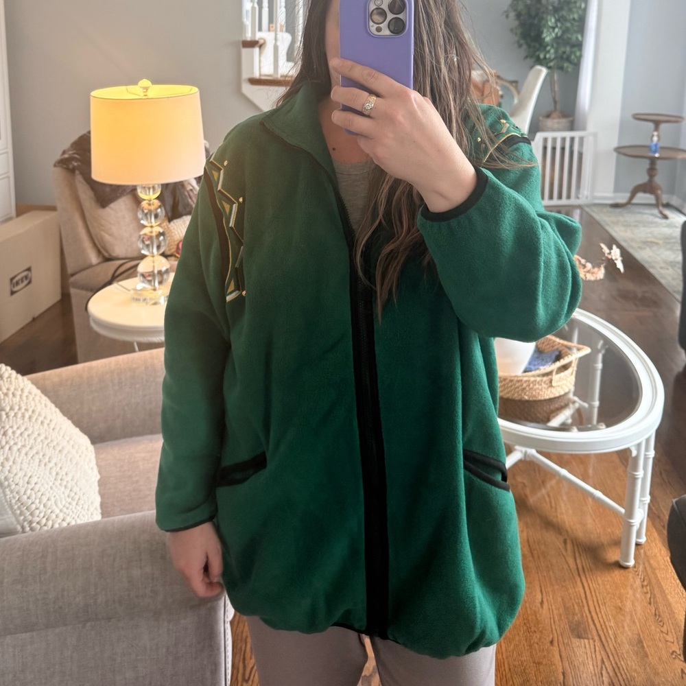 Vintage 80’s 90’s Bob Mackie Wearable Art Green Women's Jacket Fleece Coat NWT